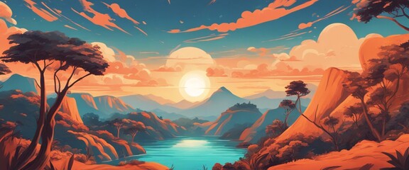 Amazing sunlit mountains, in illustrator form - obrazy, fototapety, plakaty