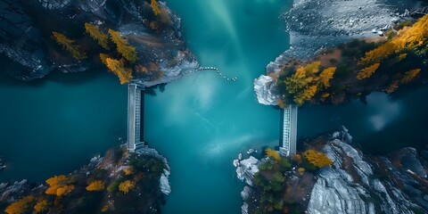 Swiss Alps water dam reservoir: Sustainable hydropower for combating global warming. Concept Swiss Alps, water dam, reservoir, sustainable hydropower, global warming - obrazy, fototapety, plakaty