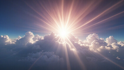 3d render. Abstract fantasy background of light rays shining behind the cloud. Illuminated cumulus