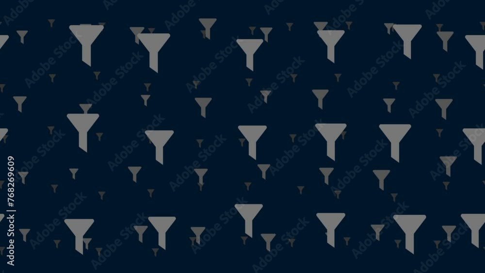 Poster funnel symbols float horizontally from left to right. parallax fly effect. floating symbols are loca