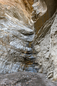 Vertical picture of Mosaic Canyon dry waterfall in Death Valley