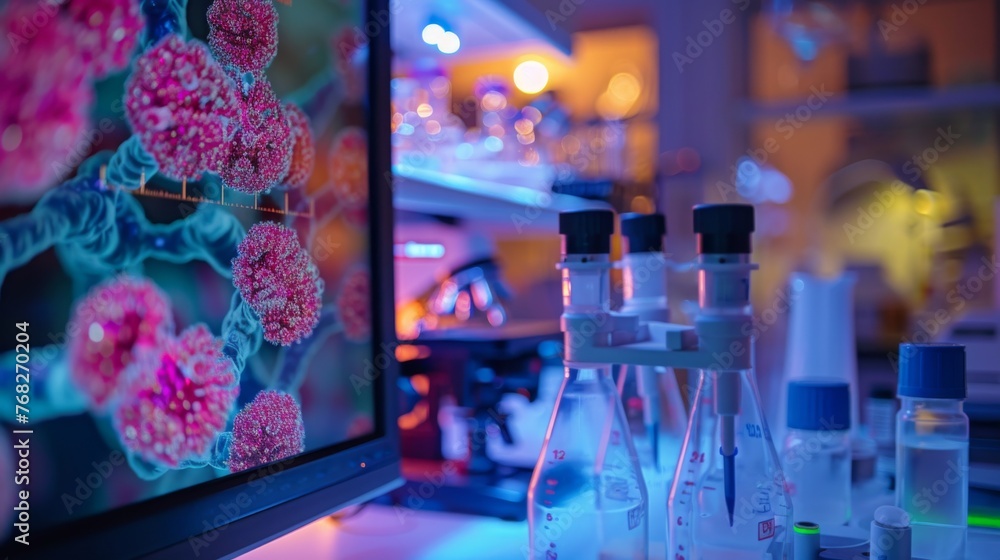Aufkleber detailed close-up of a computer monitor displaying real-time data from a biology experiment, demonst