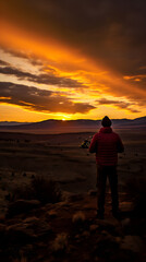 Drone Capturing Majestic Outdoors: A Harmonious Blend of Technology and Nature at Sunset