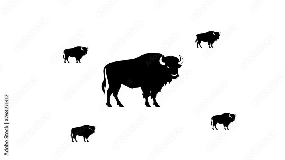 Poster zoom in and out animation the buffalo symbol. large black symbol in the center and four small symbol