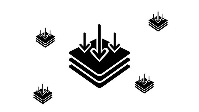 Zoom in and out animation the absorbent symbol. Large black symbol in the center and four small symbols around. Seamless looped 4k animation on white background