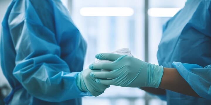 Professional doctor and nurses in uniform with gloves working in hospital office or clinic. Doctor medical staff service concept, healthcare concept. Nursing care professional teamwork. Medicine