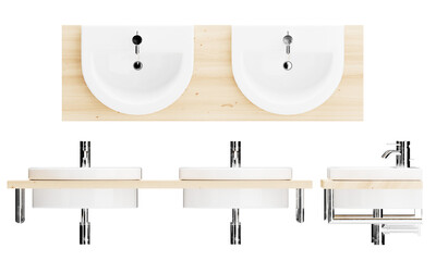 White Bathroom Sink Variations with Chrome Details on a Black Background