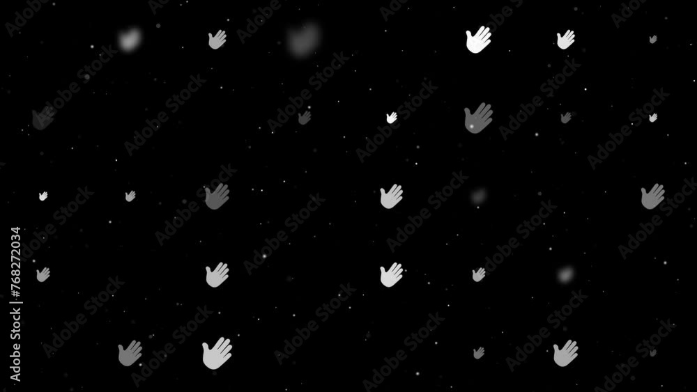Poster template animation of evenly spaced hands of different sizes and opacity. animation of transparency 