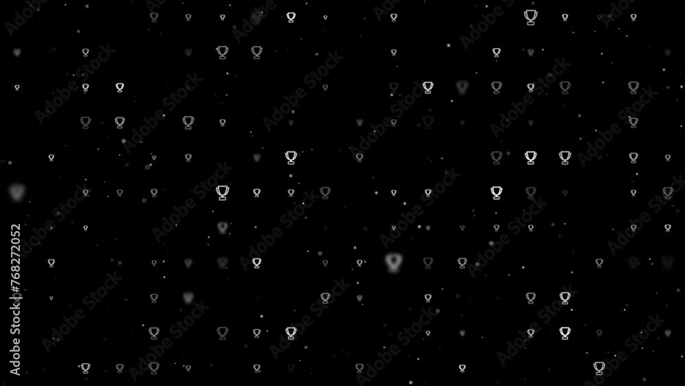 Poster template animation of evenly spaced trophy symbols of different sizes and opacity. animation of tran