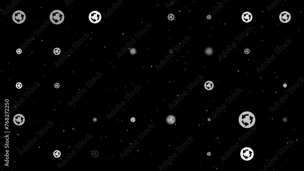 Poster template animation of evenly spaced roundabout signs of different sizes and opacity. animation of tr