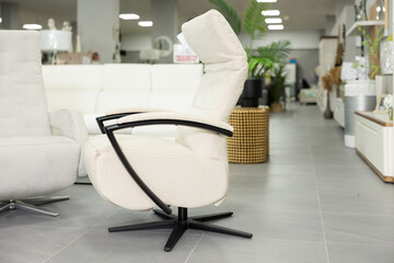 Comfortable ergonomic modern soft office chair with white suede and leather upholstery, black metal...