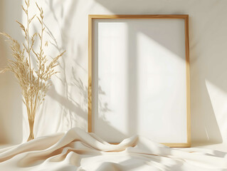 Minimal White Living Room Interior with Blank Poster Frame,Clean and Minimal Living Room with Empty Frame Mock-up