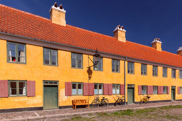 District Nyboder with yellow historic row houses in Copenhagen, Denmark - 768272665