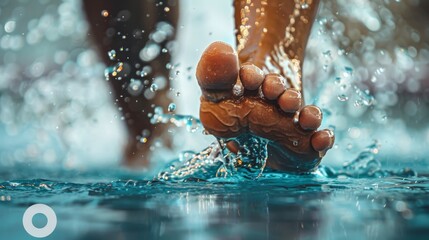 In a focused close-up, the relentless kicking of a swimmer's feet beneath the water's surface is revealed, illustrating the dynamic propulsion essential for speed in individual sports swimming. - obrazy, fototapety, plakaty