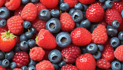 seamless repeatable and tilelable texture pattern of fresh mixed berries fruits - obrazy, fototapety, plakaty