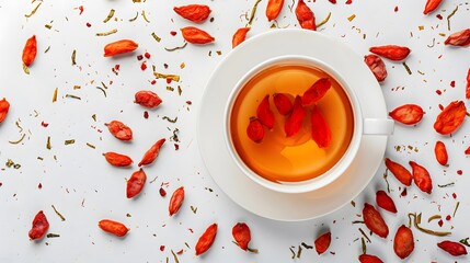 Composition with goji tea on white