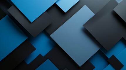 Abstract blue squares and rectangles on black for graphic design. Three-dimensional blue geometric shapes on dark background. Modern abstract composition with blue rectangular forms. - obrazy, fototapety, plakaty