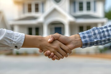 Celebrating a Successful Real Estate Deal with a Handshake. Concept Business Success, Real Estate, Handshake, Celebration, Agreement