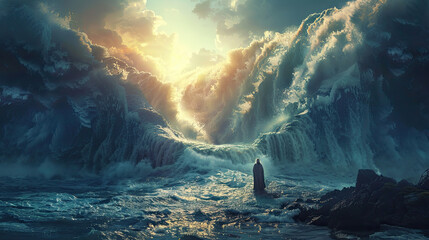 Moses opening the Red Sea. - obrazy, fototapety, plakaty