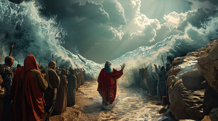 Moses opening the Red Sea. - obrazy, fototapety, plakaty
