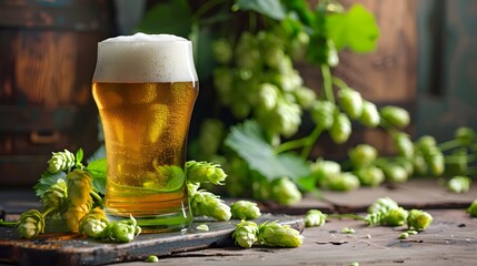 Pint of Beer with Hop Plant 