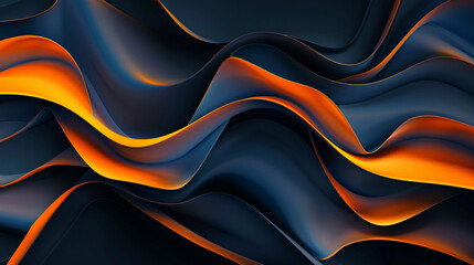 A black and orange wave pattern. The wave is long and has a lot of detail - obrazy, fototapety, plakaty