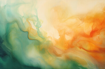Abstract artwork: A swirling green and orange design on a white background. Ideal for modern art or...