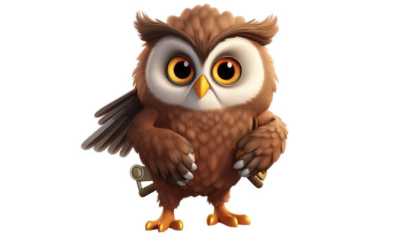 Majestic Brown Owl Standing Isolated On Transparent Background PNG.