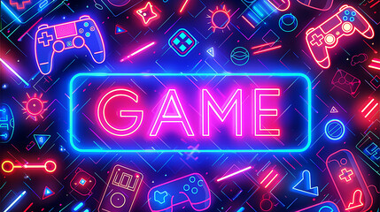 Gaming Icons and Neon Wallpaper Design Images - obrazy, fototapety, plakaty