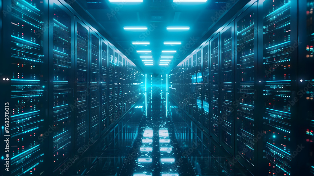 Aufkleber data center, brimming with advanced servers, robust network infrastructure, and cutting-edge technol