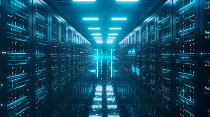 data center, brimming with advanced servers, robust network infrastructure, and cutting-edge technology for optimal data management - obrazy, fototapety, plakaty