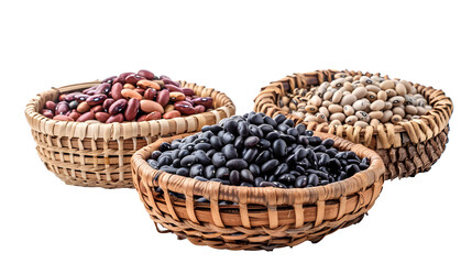 Fototapeta na wymiar Collection of beans basket isolated on white background 