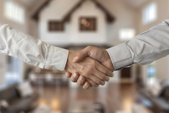 Bank loan officer congratulates customer on successful approval of home loan with a handshake. Concept Banking, Loan Approval, Home Purchase, Handshake, Customer Service