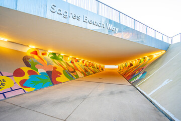 Sagres Beach away.Pedestrian access tunnel to the beach and coastal road from the new school of...