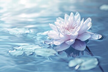 Floating lotos flower in blue water, spiritual landscape, japanese inspiration, thai art natural relaxing background - obrazy, fototapety, plakaty