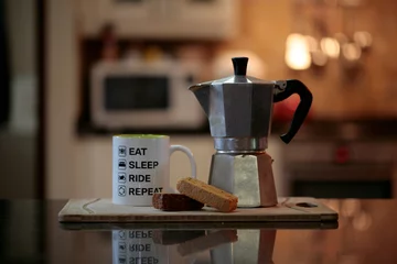 Foto op Plexiglas Coffee maker with biscuit and mug © Cornel