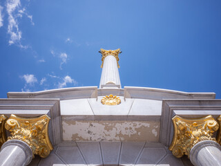 blue sky and tall sculpture seen from its bottom in independence square in capital kyiv