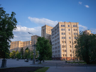 evening blue sky and exterior of kharkiv university in freedom square in kharkiv