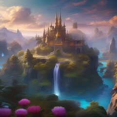 A digital painting of a dreamlike fantasy world, with fantastical creatures and imaginative landscapes1