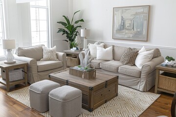 light living room with grey sofa, coffee table