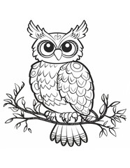 Naklejka premium owl on a branch coloring page for children