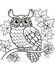 owl on a branch coloring page for children