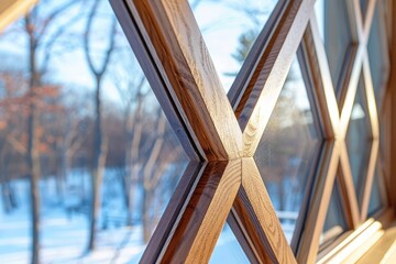 close up of a window with wooden details