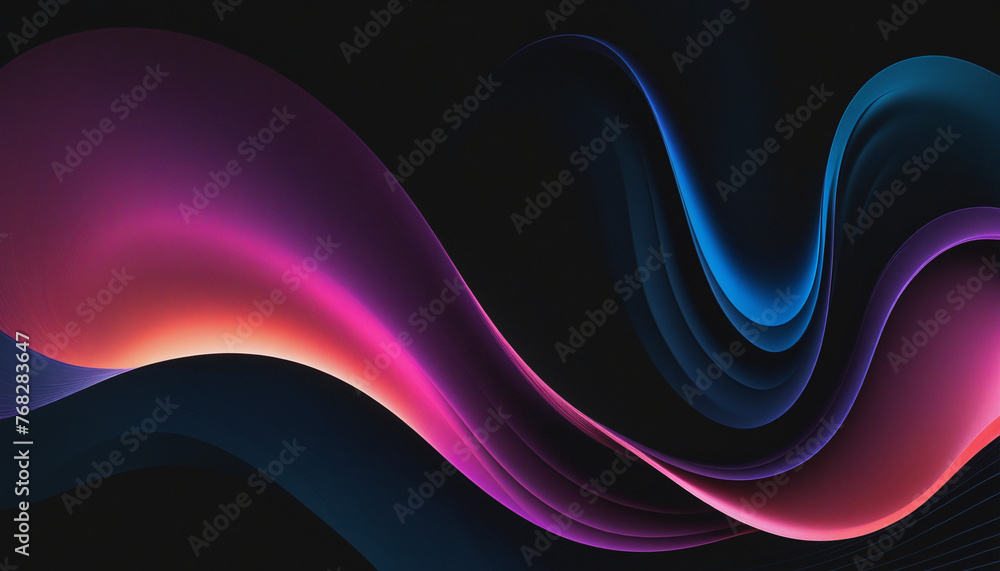 Wall mural Vibrant color gradient on black background, abstract purple pink blue black poster design, copy space