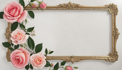 A marble with roses frame isolated on transparent background 