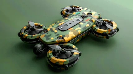 Foto op Canvas Green and yellow remote controlled vehicle on green surface with wheels and wheels. © Констянтин Батыльчук