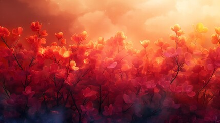 Red Dawn over Flowers created with Generative AI Technology, ai, generative