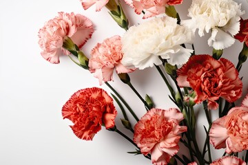 Carnations fresh flowers on a white background