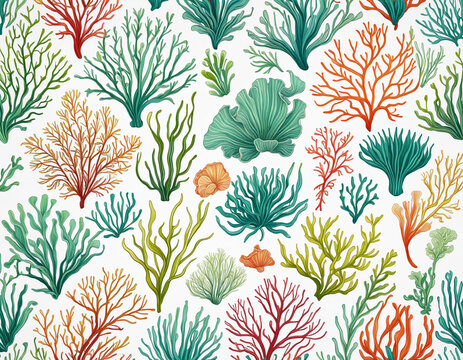 Colorful seaweed on isolated transparent background, perfect for retouch design