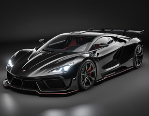 Black futuristic sport car on isolated black background